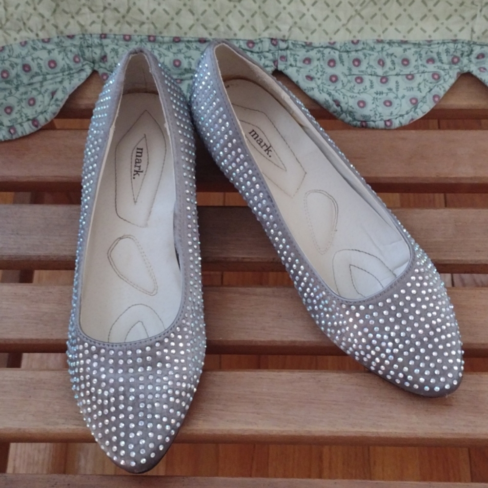mark. Silver Gray Crystal Sparkle Flats 8